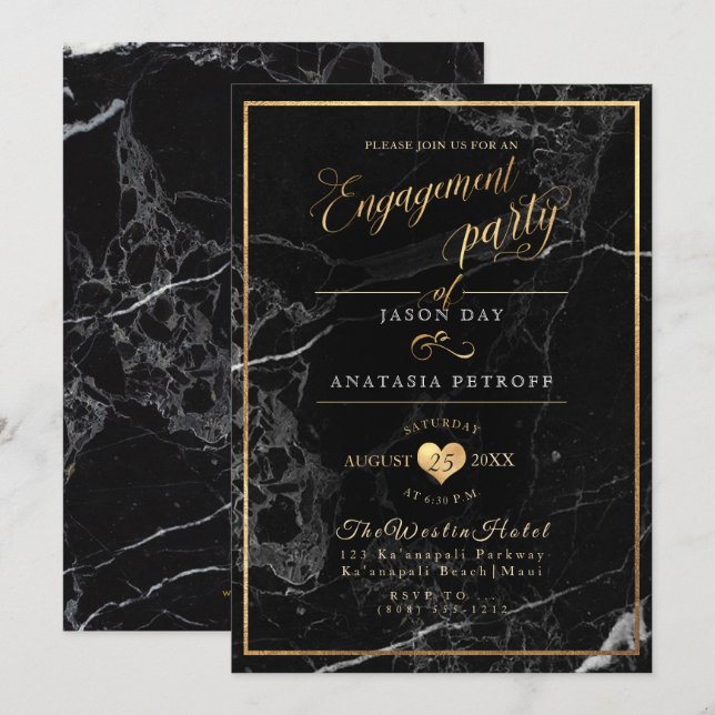 PixDezines Marble/Faux Gold/Engagement Party Invitation (Front/Back)