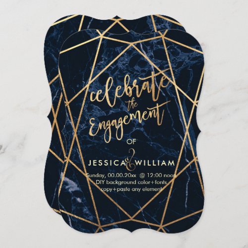 PixDezines MarbleFaux Gold Gem Facets Engagement Invitation