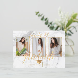 PixDezines Marble Faux Gold Graduation Invita Invitation