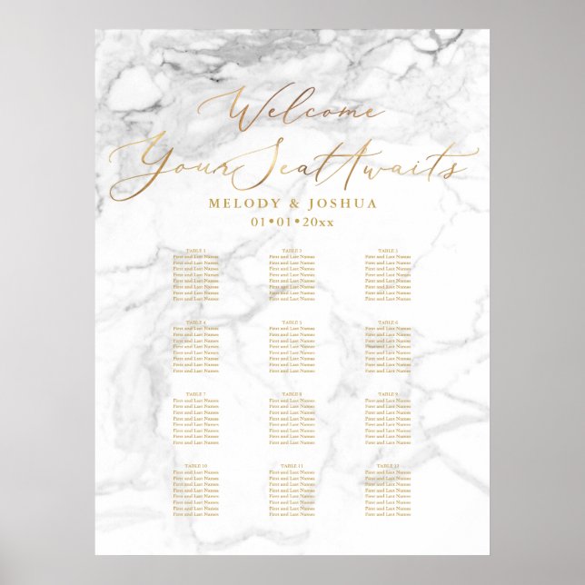 PixDezines Marble+Faux Gold Script, Seating Chart (Front)