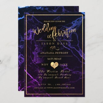 Pixdezines Marble/faux Gold/wedding Celebration Invitation by custom_stationery at Zazzle