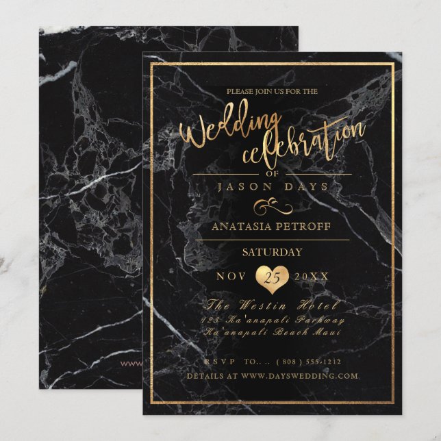 PixDezines Marble/Faux Gold/Wedding Celebration Invitation (Front/Back)