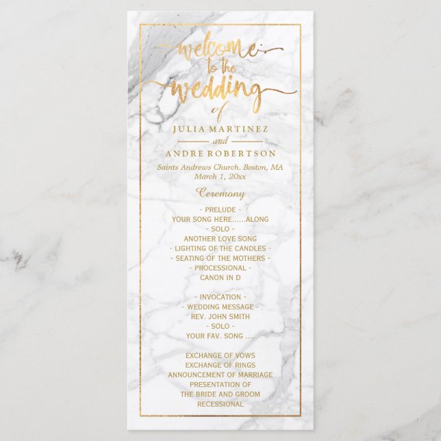 PixDezines Marble+Faux Gold Wedding Program (Front)