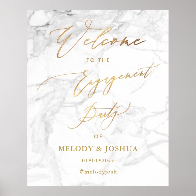 PixDezines Marble+Faux Gold Welcome Engagement Po Poster (Front)