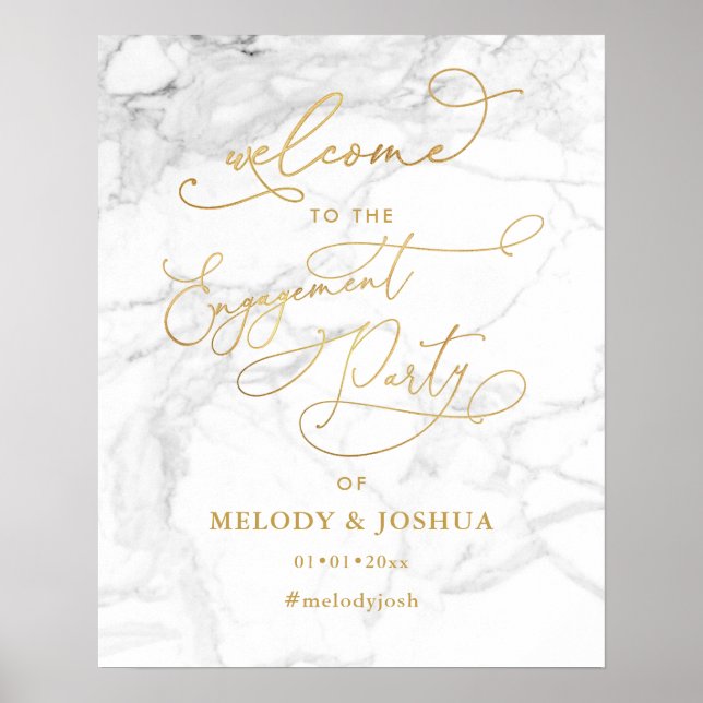 PixDezines Marble+Faux Gold  Welcome Engagement Poster (Front)