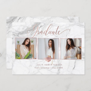 PixDezines Marble Faux Rose Gold 2018 Graduation Invitation