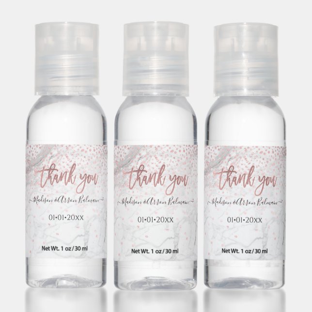 PixDezines Marble Faux Rose Gold Confetti Hand Sanitizer (Set)