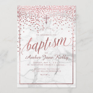 PixDezines Marble+Faux Rose Gold Dots/Baptism Invitation