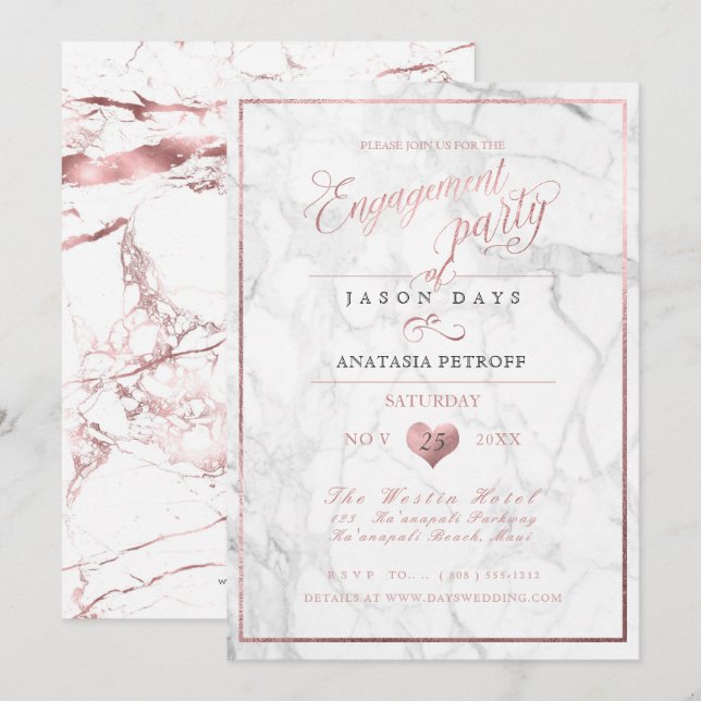 PixDezines Marble/Faux Rose Gold/Engagement Invitation (Front/Back)