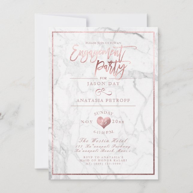 PixDezines Marble/Faux Rose Gold/Engagement Party Invitation (Front)