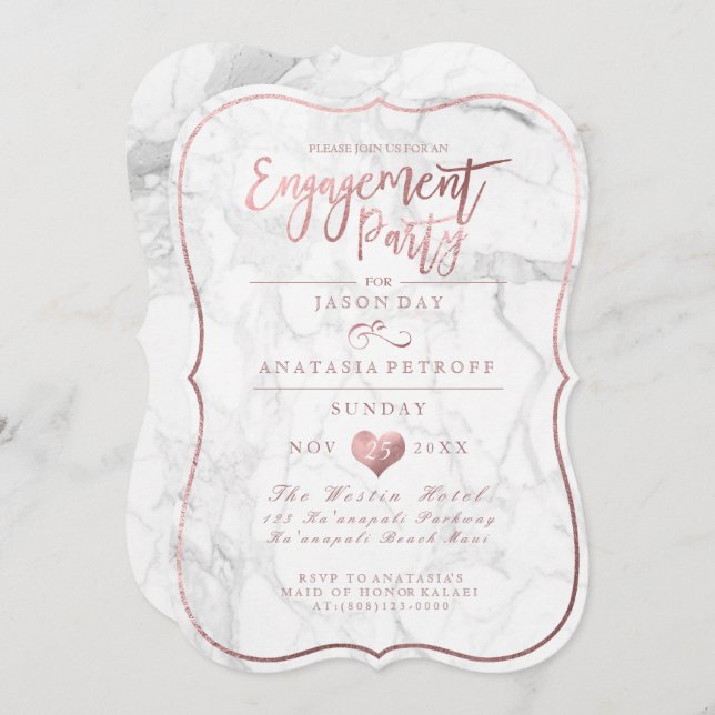 PixDezines Marble/Faux Rose Gold/Engagement Party Invitation (Front/Back)