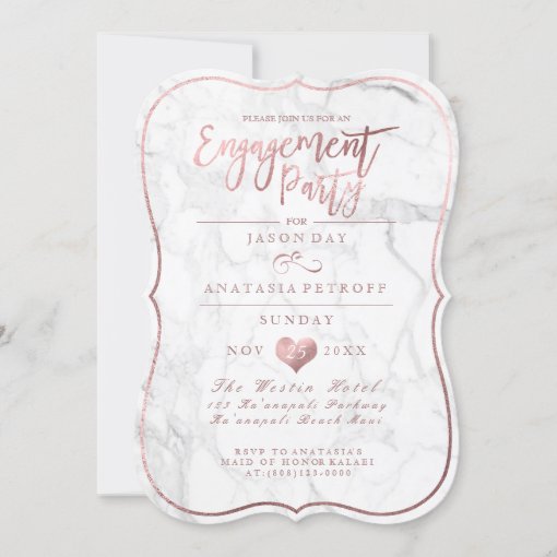 Pixdezines Marblefaux Rose Goldengagement Party Invitation Zazzle 3852