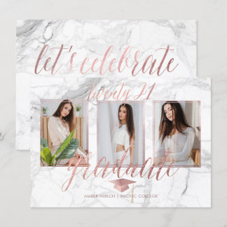PixDezines Marble Faux Rose Gold Graduation Invita Invitation