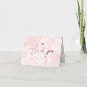 PixDezines Marble Faux Rose Gold Heart/Thank You Letterpress Thank You Card