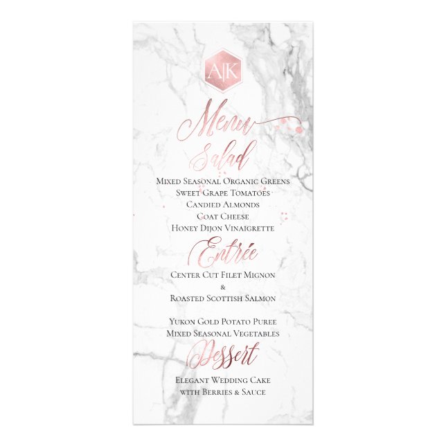 PixDezines Marble/Faux Rose Gold Honeycomb Menu (Front)