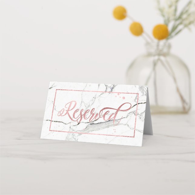 PixDezines Marble+Faux Rose Gold Reserved Sign Place Card (Front)
