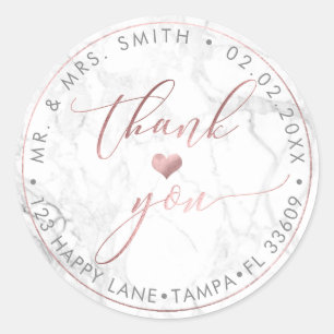 PixDezines MARBLE FAUX ROSE GOLD, THANK YOU+HEART Classic Round Sticker