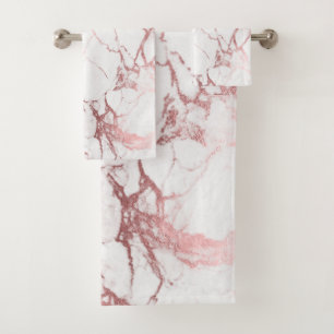 PixDezines Marble + Faux Rose Gold Veins Bath Towel Set