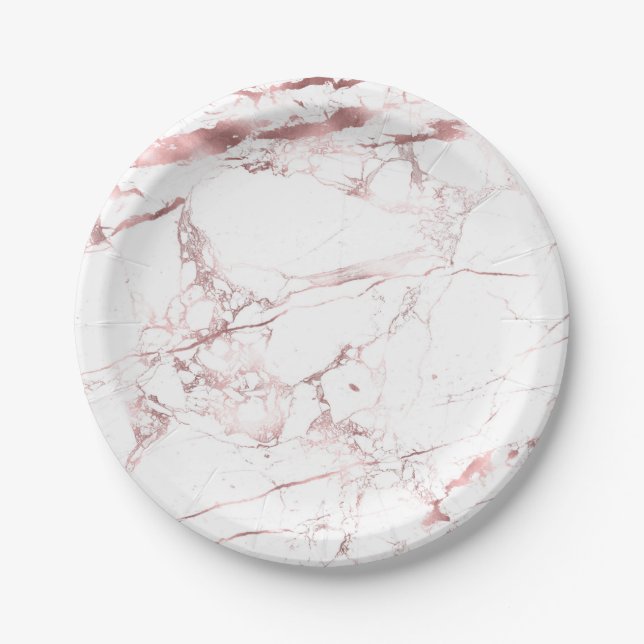 PixDezines Marble/Faux Rose Gold Veins Paper Plates (Front)