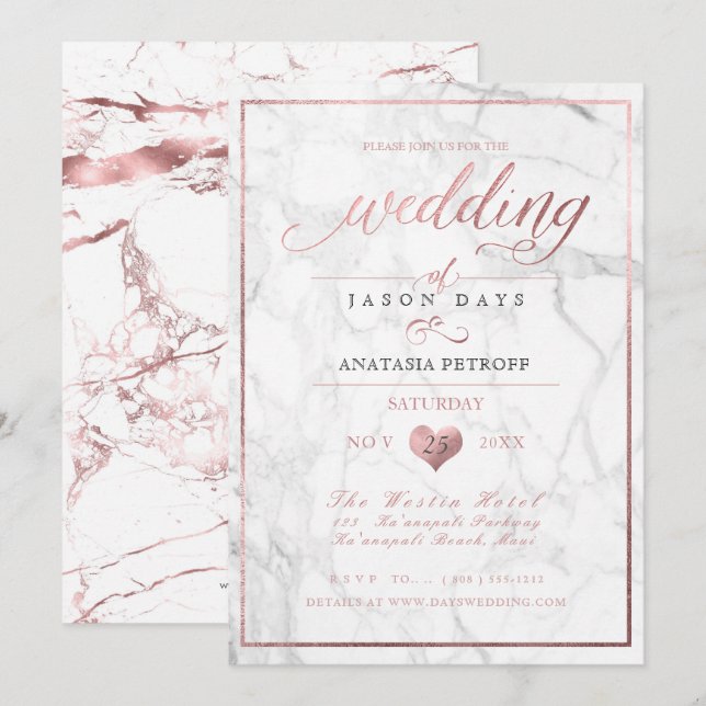 PixDezines Marble/Faux Rose Gold/Wedding Invitation (Front/Back)