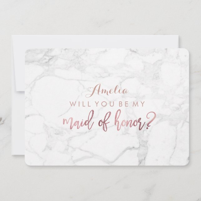 PixDezines Marble /Faux Rose Gold Will You Be.Maid Invitation (Front)