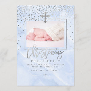 PixDezines Marble+Faux Silver Dots/Christening Invitation