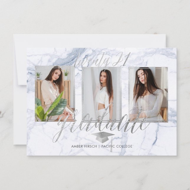 PixDezines Marble Faux Silver Graduation Invitation (Front)
