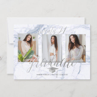 PixDezines Marble Faux Silver Graduation Invitation