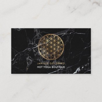 Pixdezines Marble/flower Of Life/faux Gold Business Card by Zen_Shop at Zazzle