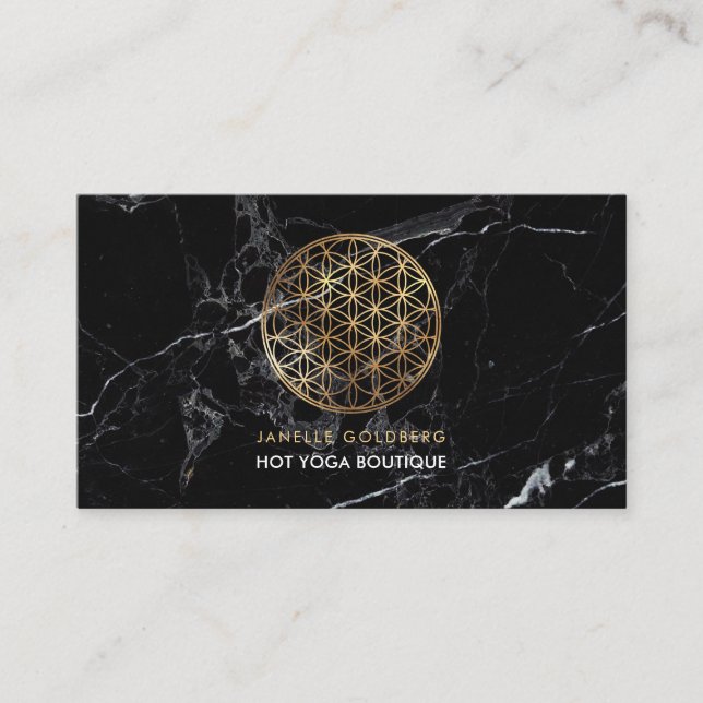 PixDezines Marble/Flower of Life/Faux Gold Business Card (Front)