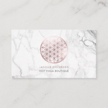 Pixdezines Marble/flower Of Life/faux Rose Gold Business Card by Zen_Shop at Zazzle