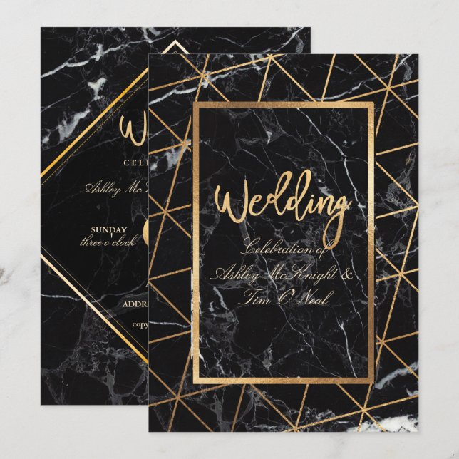 PixDezines Marble/Geometric/Faux Gold Invitation (Front/Back)