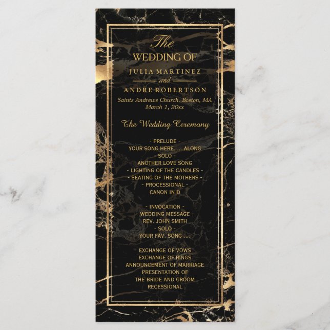 PixDezines Marble+Gold Veins Wedding Program (Front)