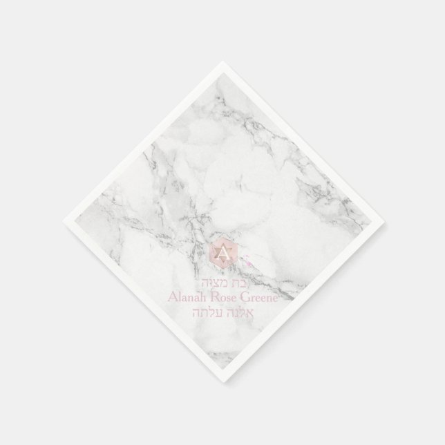 PixDezines Marble+Honeycomb, Blush Pink Mitzvah Napkins (Corner)