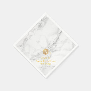 PixDezines Marble+Honeycomb, Faux Gold Mitzvah Napkins