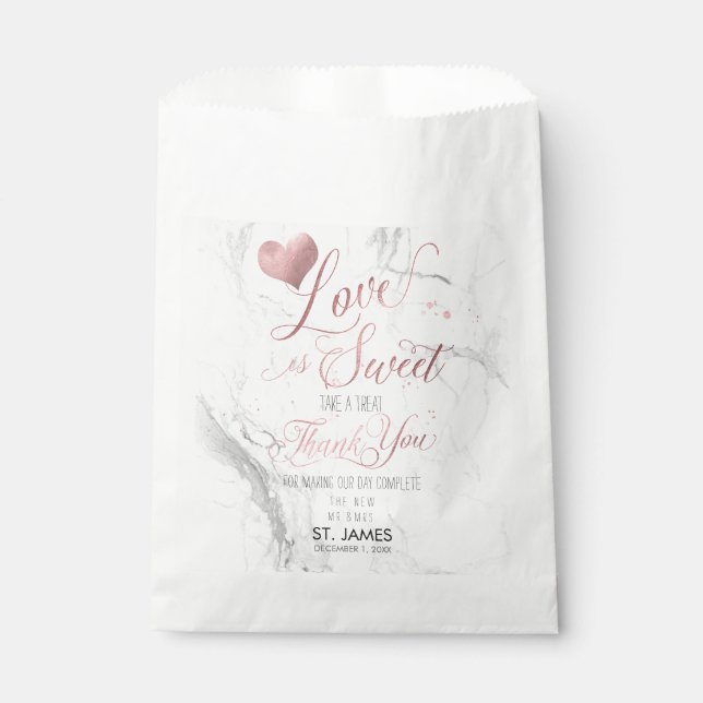 PixDezines MARBLE LOVE IS SWEET+FAUX ROSE GOLD Favor Bag (Front)