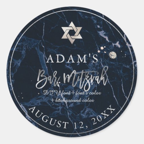 PixDezines Marble Mitzvah StickersMidnight Blue Classic Round Sticker