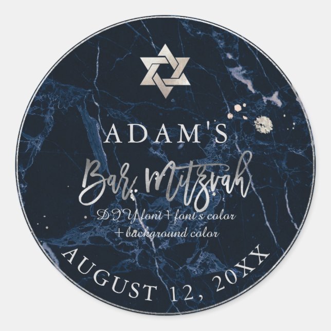 PixDezines Marble Mitzvah Stickers/Midnight Blue Classic Round Sticker (Front)