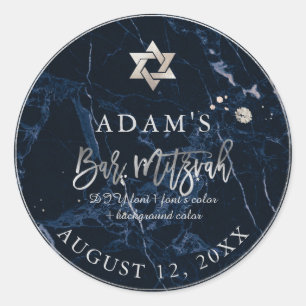 PixDezines Marble Mitzvah Stickers/Midnight Blue Classic Round Sticker