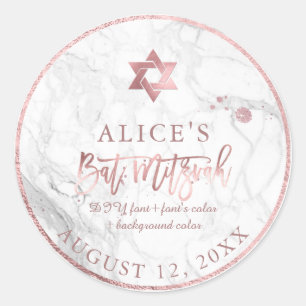 PixDezines Marble Mitzvah Stickers/Rose Gold Classic Round Sticker
