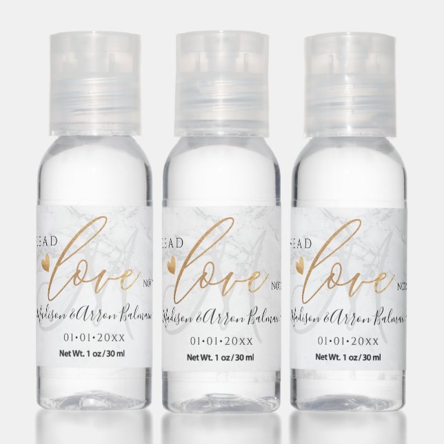 PixDezines Marble Monogram Faux Gold Heart, Love Hand Sanitizer (Set)