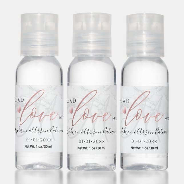 PixDezines Marble Monogram Faux Rose Gold Love Hand Sanitizer (Set)