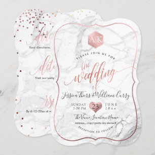 PixDezines Marble+Monogram+Faux RoseGold Honeycomb Invitation