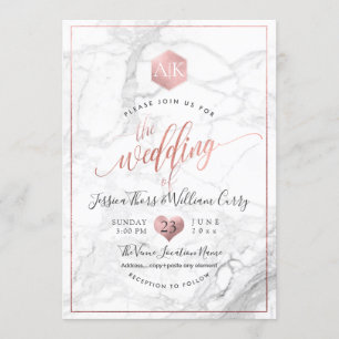 PixDezines Marble+Monogram+Faux RoseGold Honeycomb Invitation