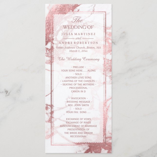 PixDezines Marble+Rose Gold Veins Wedding Program (Front)