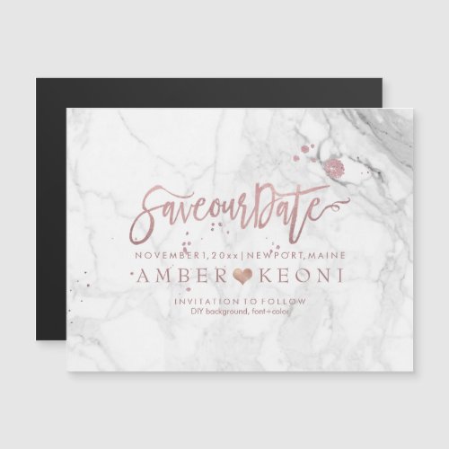 PixDezines Marble Save Our DateFaux Rose Gold Magnetic Invitation