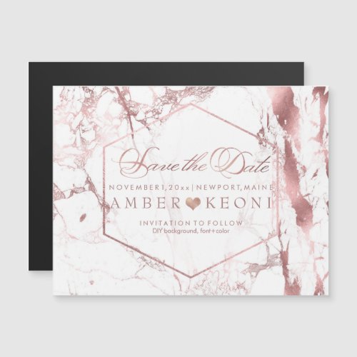 PixDezines Marble Save Our DateFaux Rose Gold Magnetic Invitation