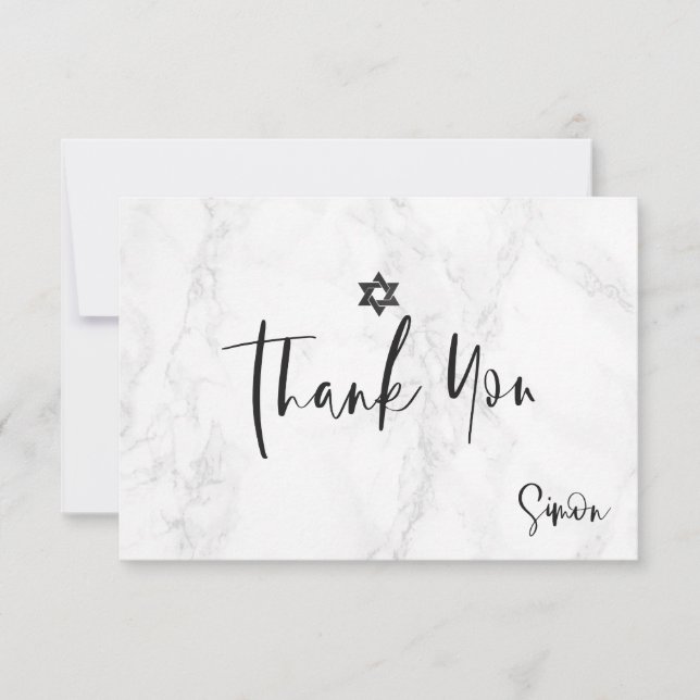 PixDezines Marble THANK YOU for Bar Mitzvah RSVP Card (Front)