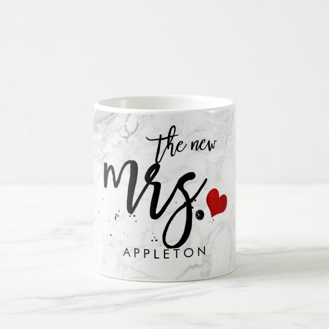 PixDezines Marble The New Mrs Modern Brush Script Coffee Mug (Center)