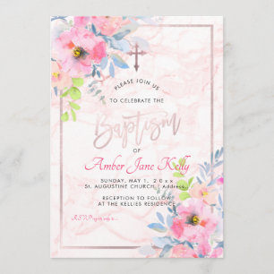 PixDezines Marble+Watercolor Flowers/Baptism Invitation
